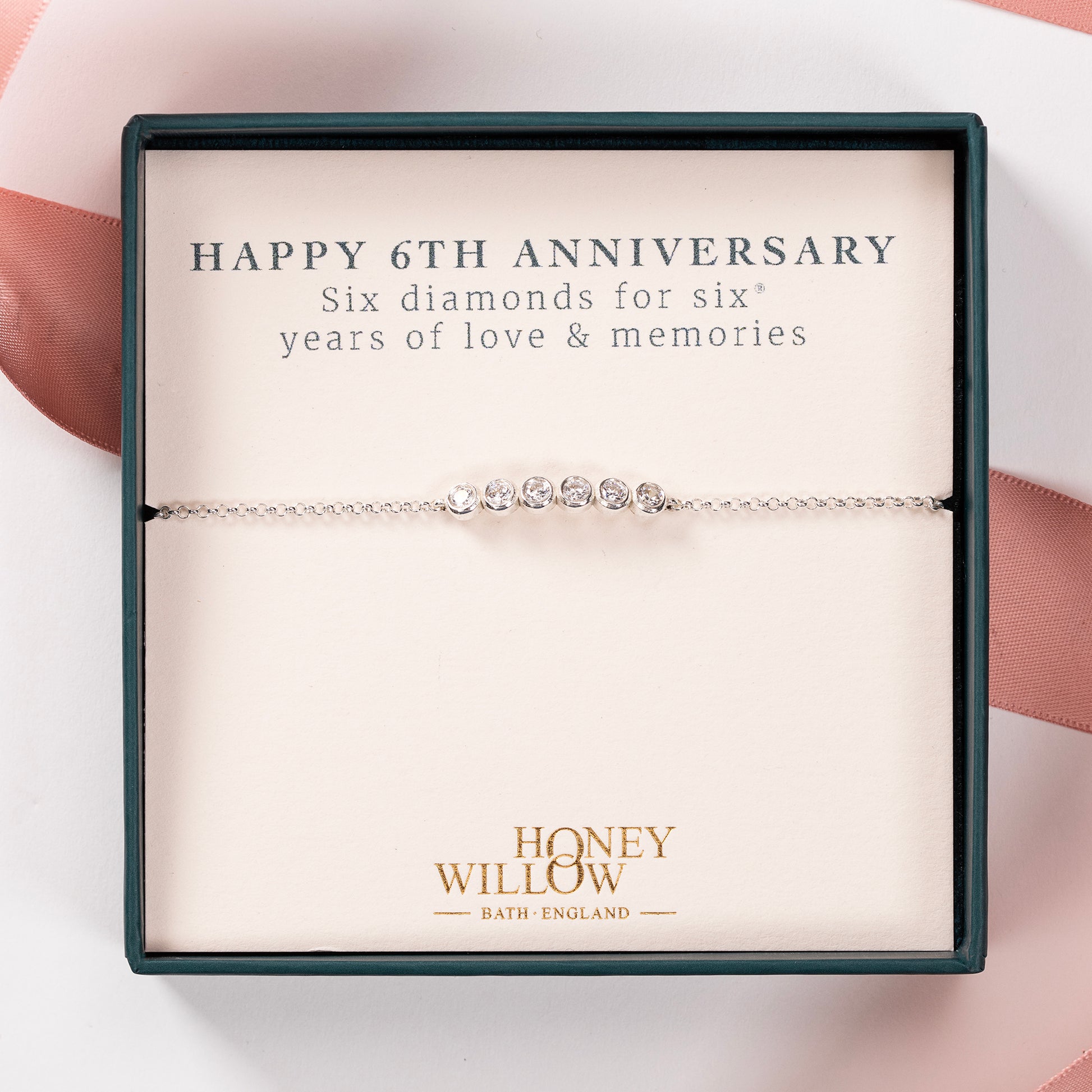 6th Anniversary Bracelet - 6 Diamonds for 6 years - Lab Grown Diamonds - Silver