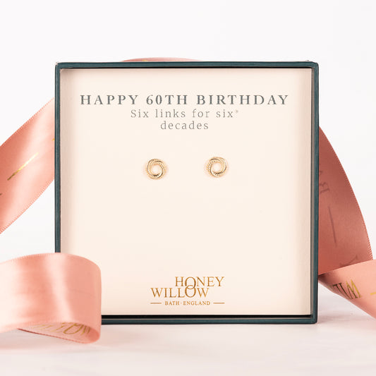 60th Birthday Stud Earrings - The Original 6 Links for 6 Decades Earrings - 9kt Gold