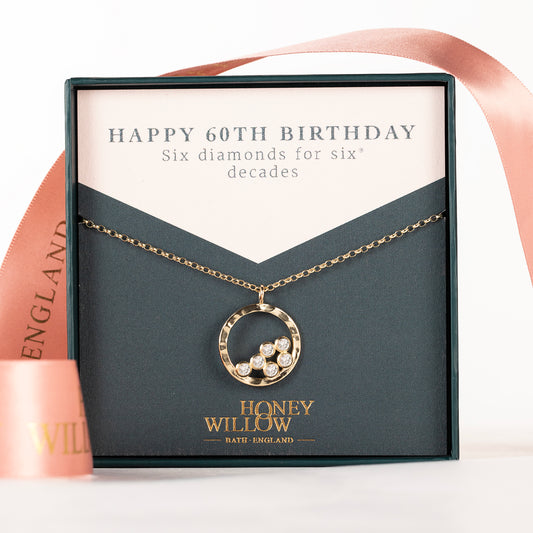 60th Birthday Necklace - 6 Diamonds for 6 Decades - 9kt Gold & Lab Grown Diamonds