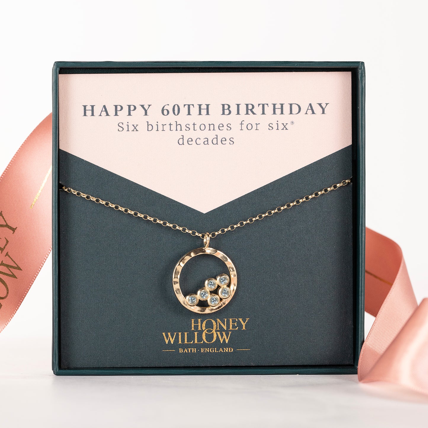 60th Birthday Necklace - 6 Birthstones for 6 Decades - 9kt Gold