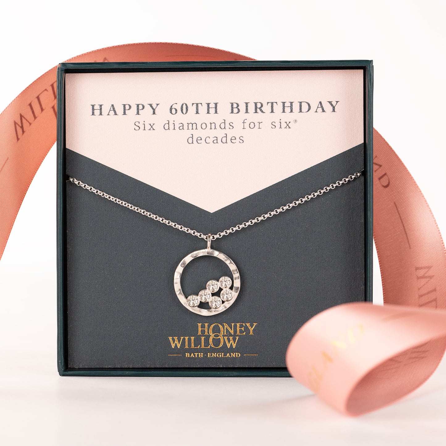 60th Birthday Necklace - 6 Diamonds for 6 Decades - Silver & Lab Grown Diamonds