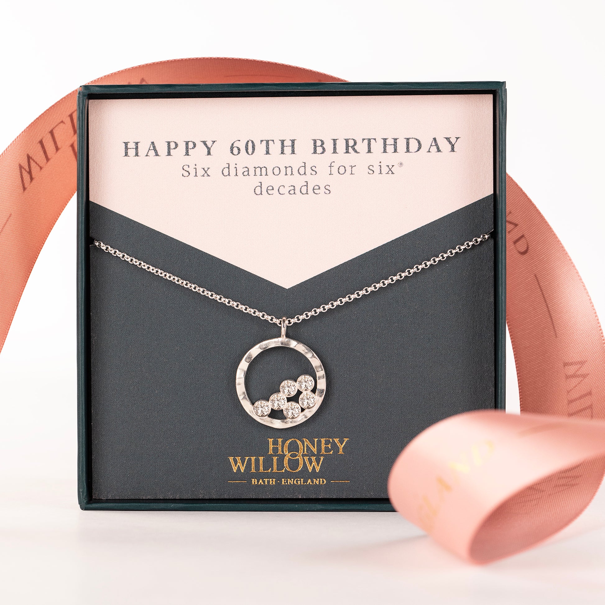 60th Birthday Necklace - 6 Diamonds for 6 Decades - Silver & Lab Grown Diamonds