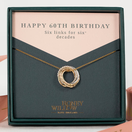 60th Birthday Necklace - The Original 6 Links for 6 Decades Necklace - Petite Silver & Gold