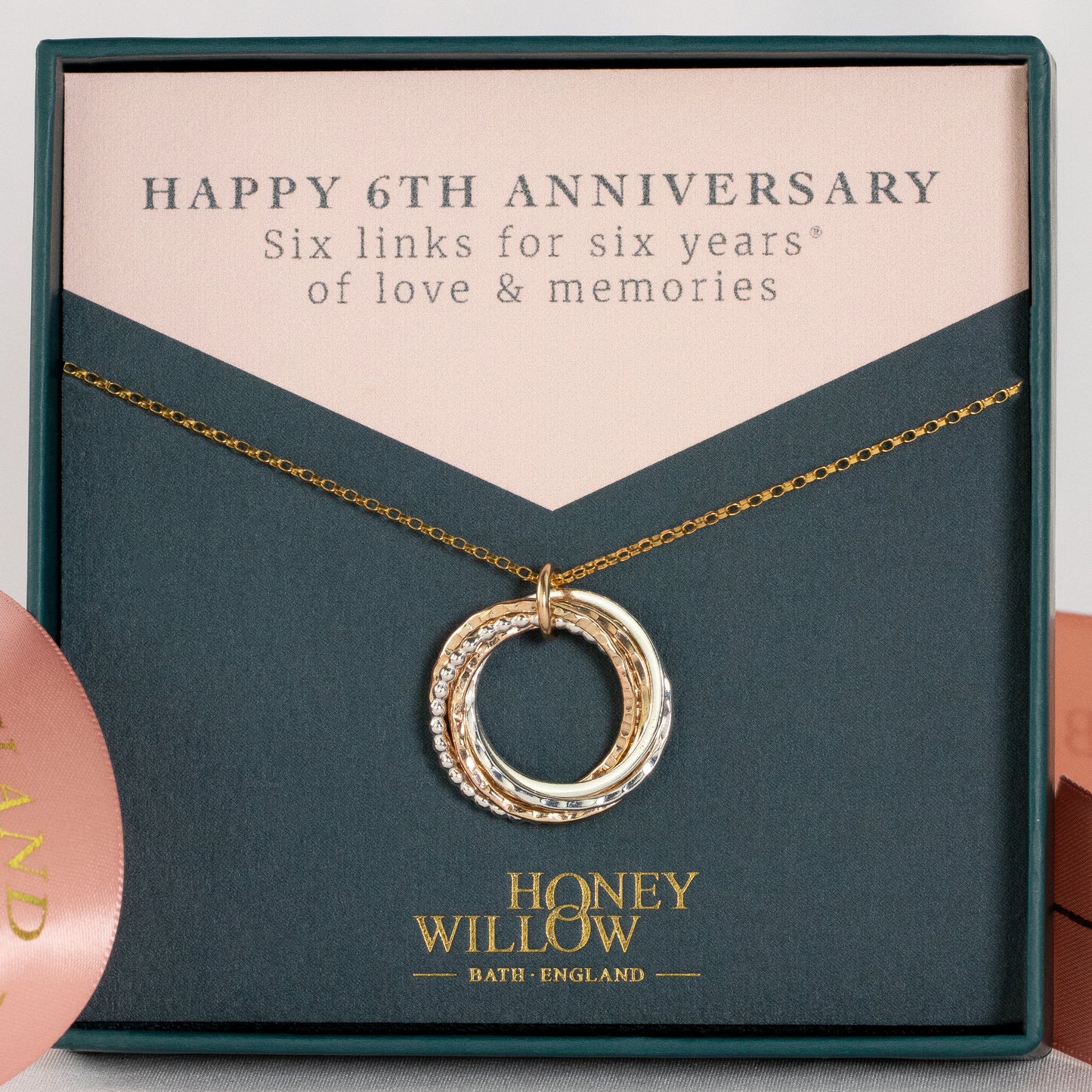 6th Anniversary Necklace - The Original 6 Rings for 6 Years Necklace - Silver & Gold