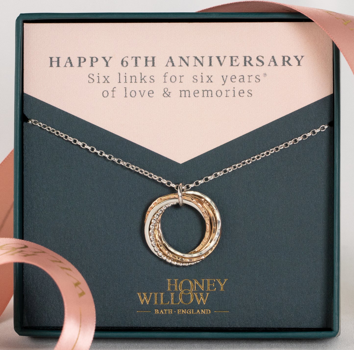 6th Anniversary Necklace - The Original 6 Rings for 6 Years Necklace - Silver & Gold