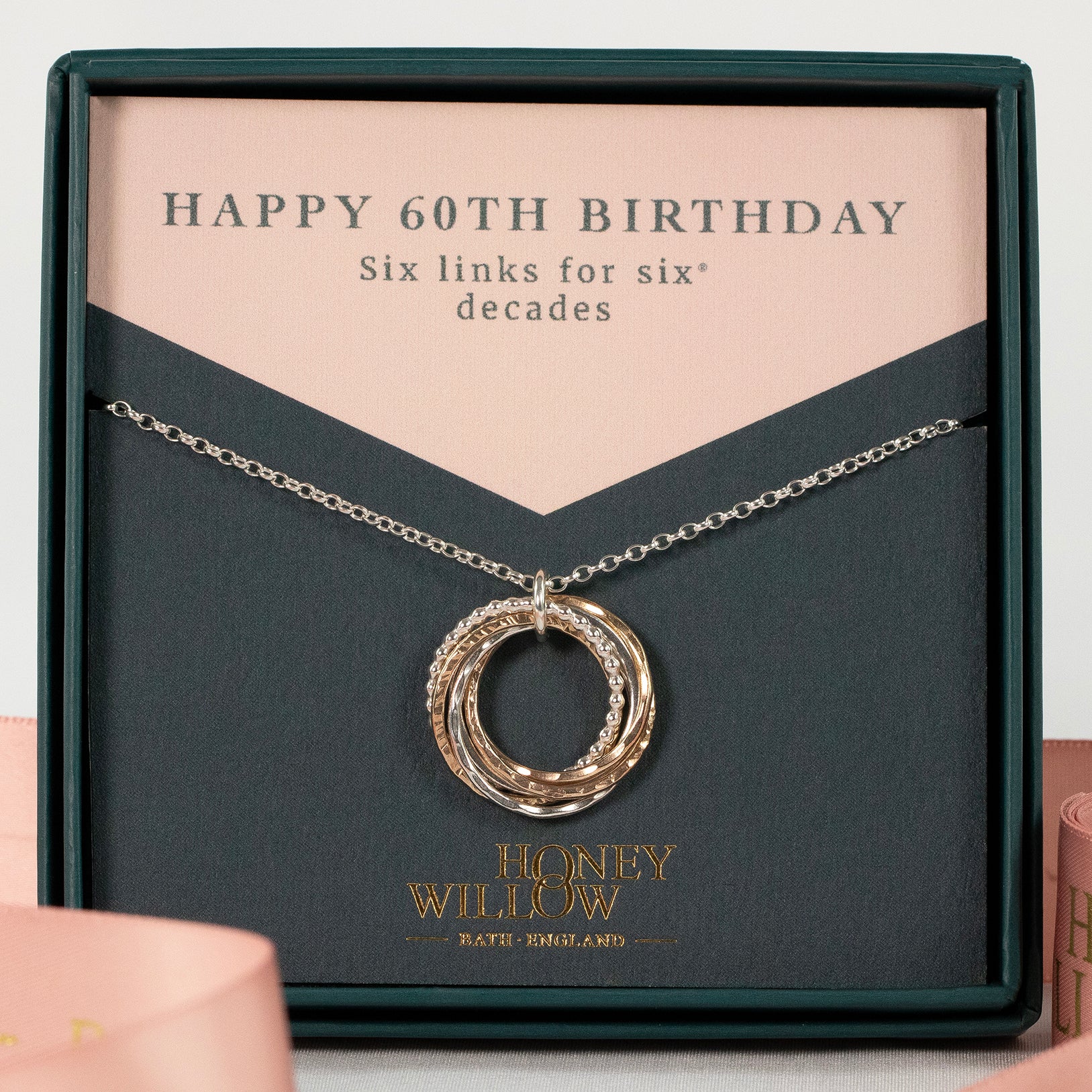 60th Birthday Necklace - The Original 6 Links for 6 Decades Necklace - Silver & Gold