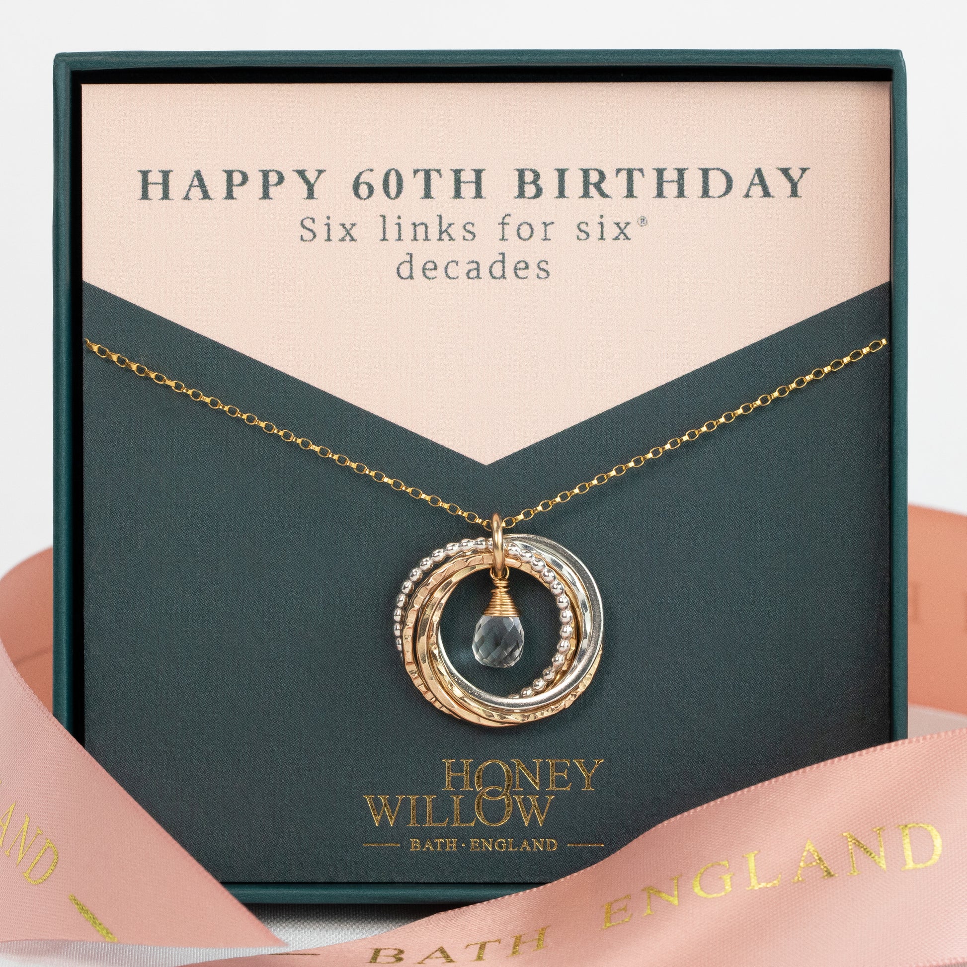 60th Birthday Birthstone Necklace The Original Links for Decades Silver Gold sterling silver 16 inches inch extender