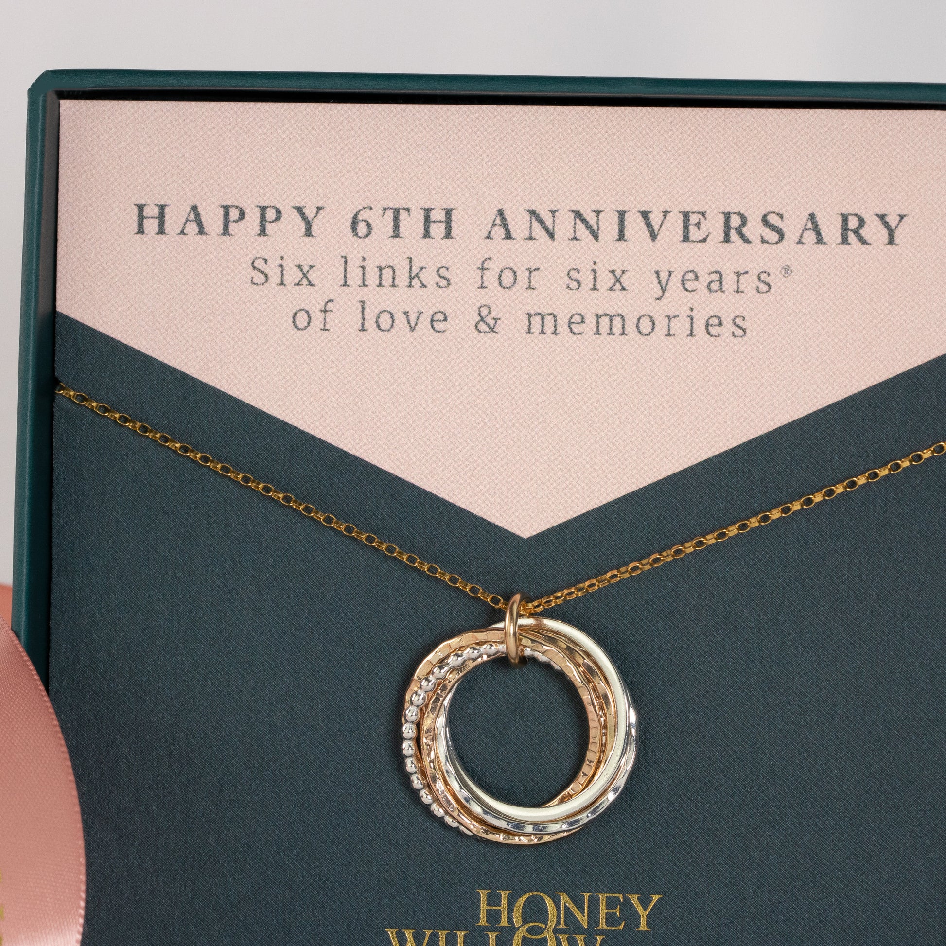 6th Anniversary Necklace - The Original 6 Rings for 6 Years Necklace - Silver & Gold