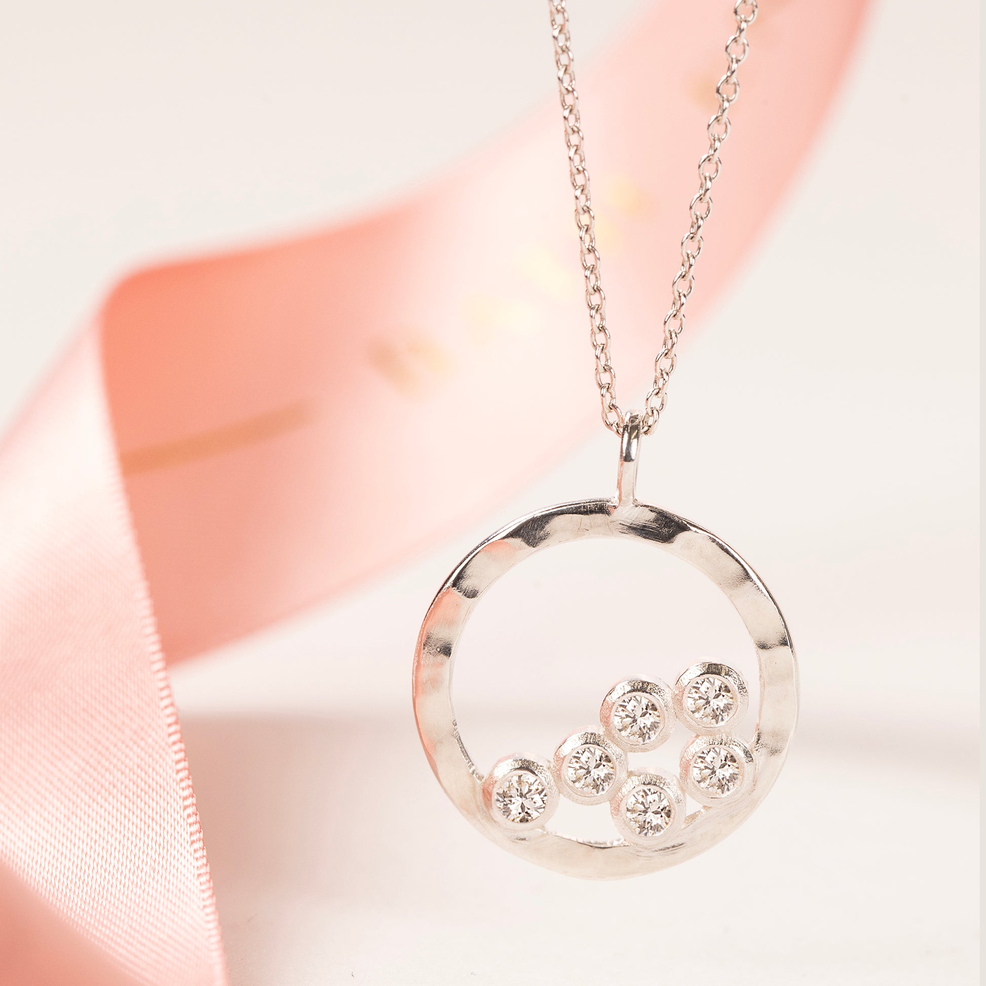 60th Birthday Necklace - 6 Diamonds for 6 Decades - Silver & Lab Grown Diamonds
