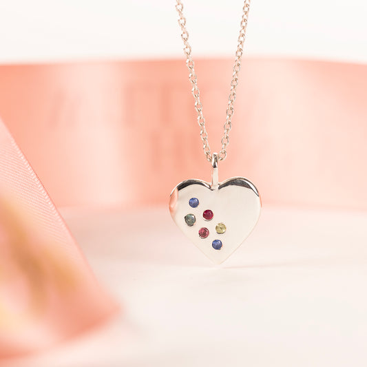 family birthstone heart necklace