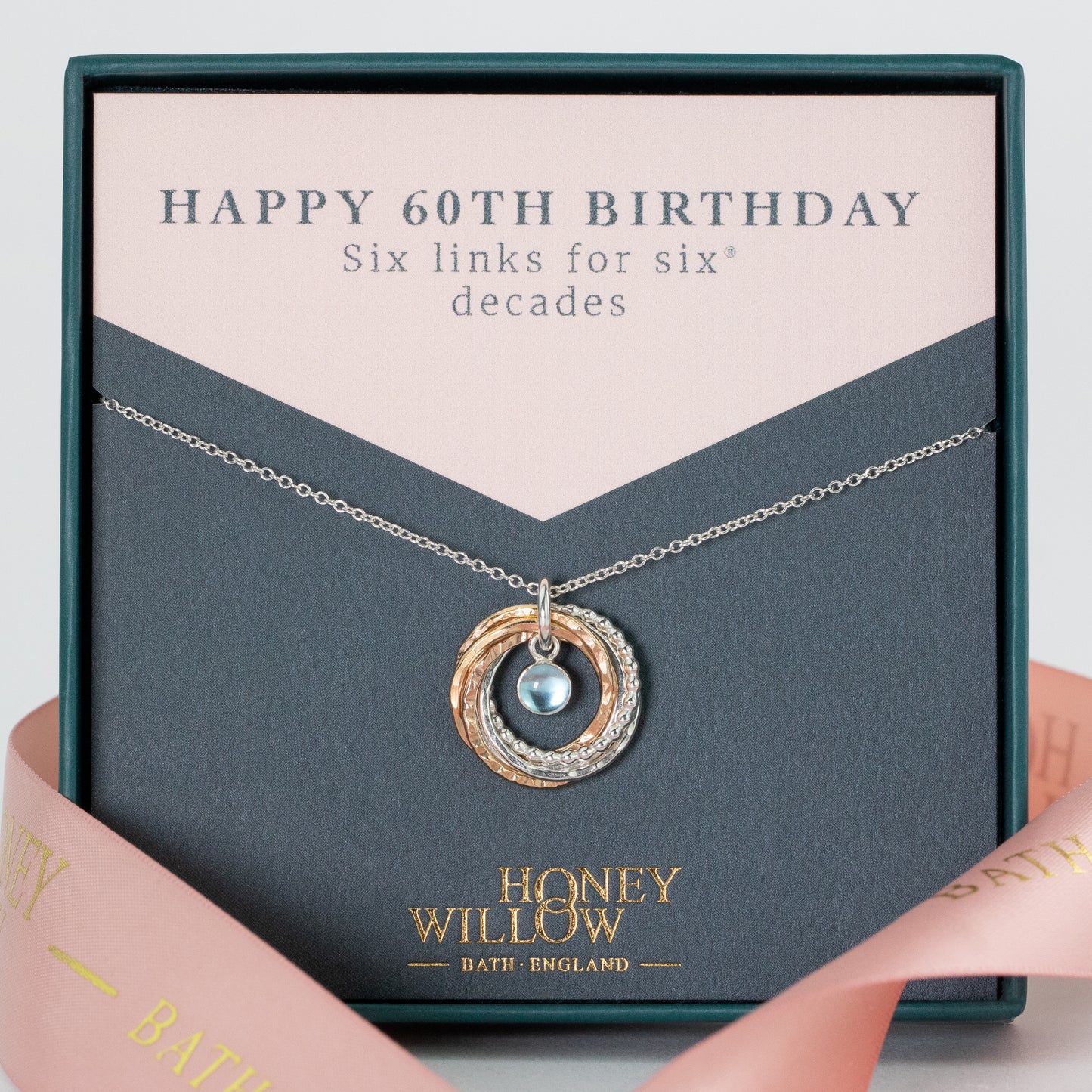 60th Birthday Birthstone Necklace - The Original 6 Links for 6 Decades Necklace - Silver & Gold