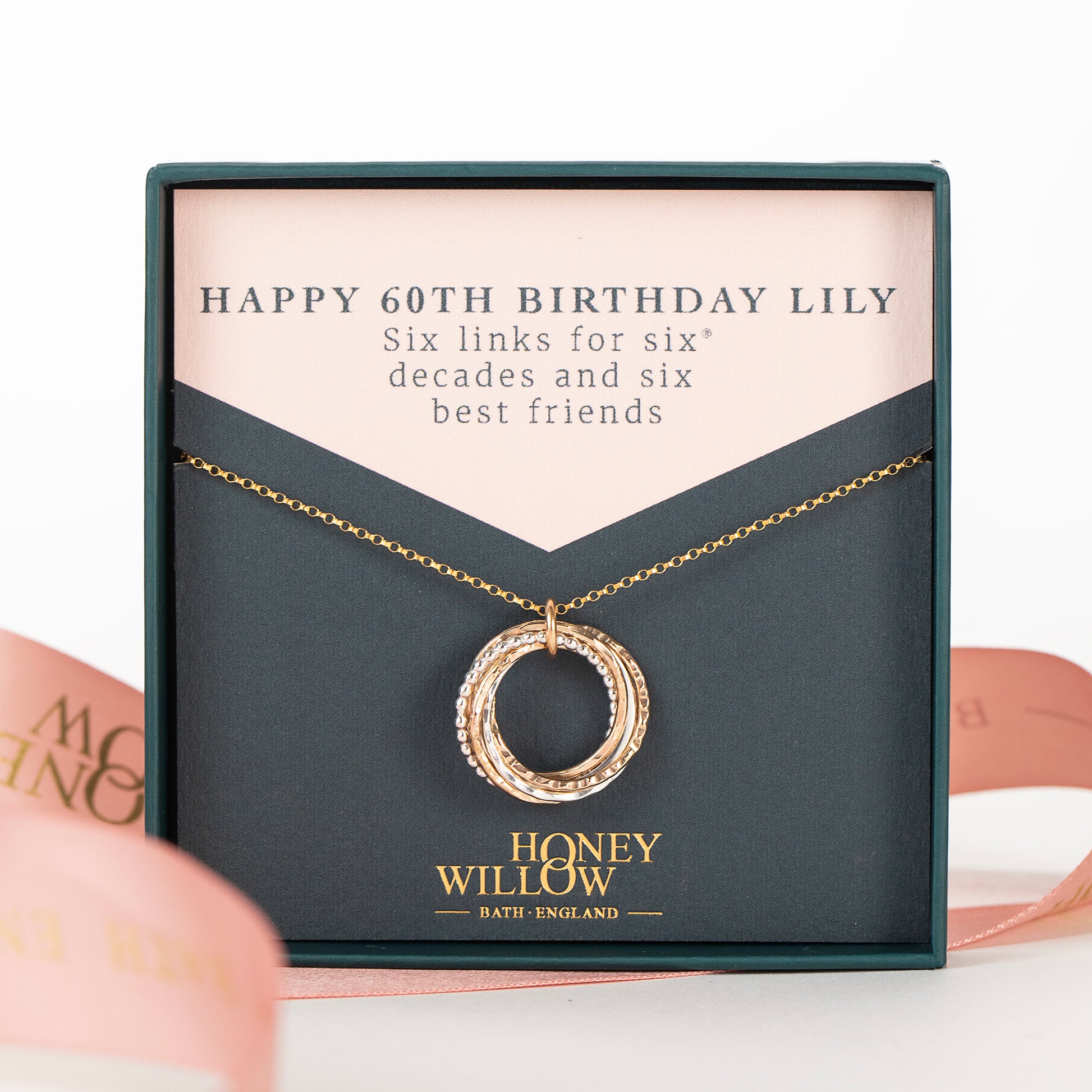 60th Birthday Necklace The Original Links for Decades Silver Gold sterling silver 16 inches inch extender