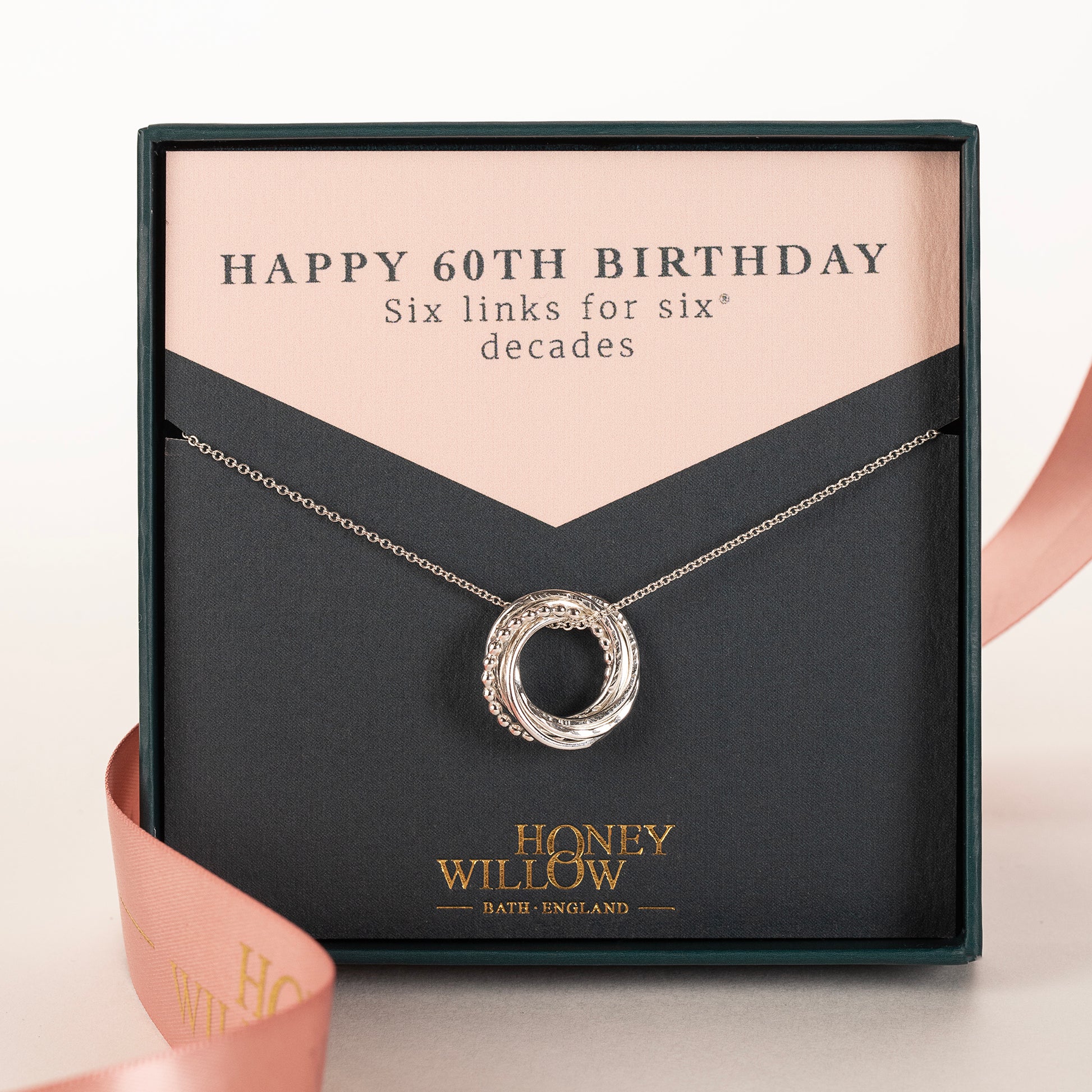 60th Birthday Necklace The Original Links for Decades Petite Silver 16 inches inch extender