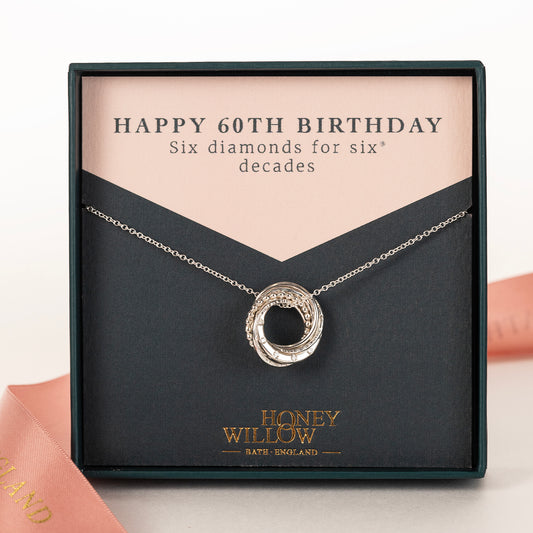 60th Birthday Necklace - 6 Diamonds for 6 Decades - Petite Silver