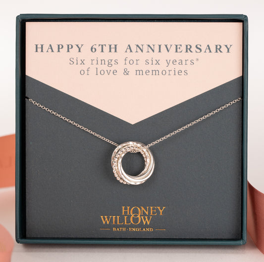 6th Anniversary Necklace - The Original 6 Rings for 6 Years - Petite Silver