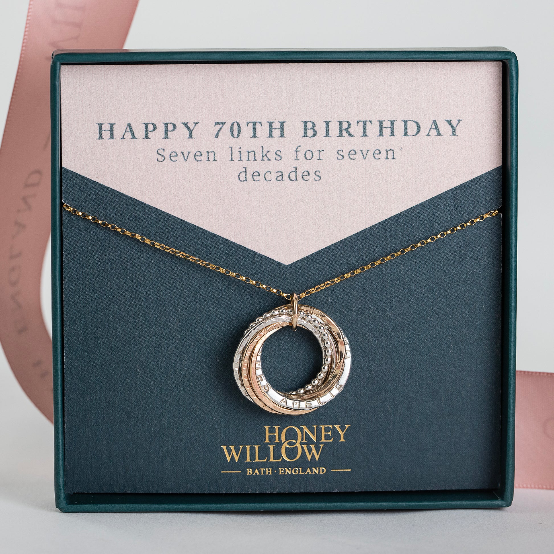Personalised 70th Birthday Necklace - The Original 7 Links for 7 Decades Necklace - Silver & Gold