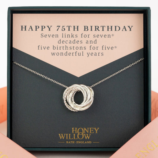 75th Birthday Birthstone Necklace - Petite Silver