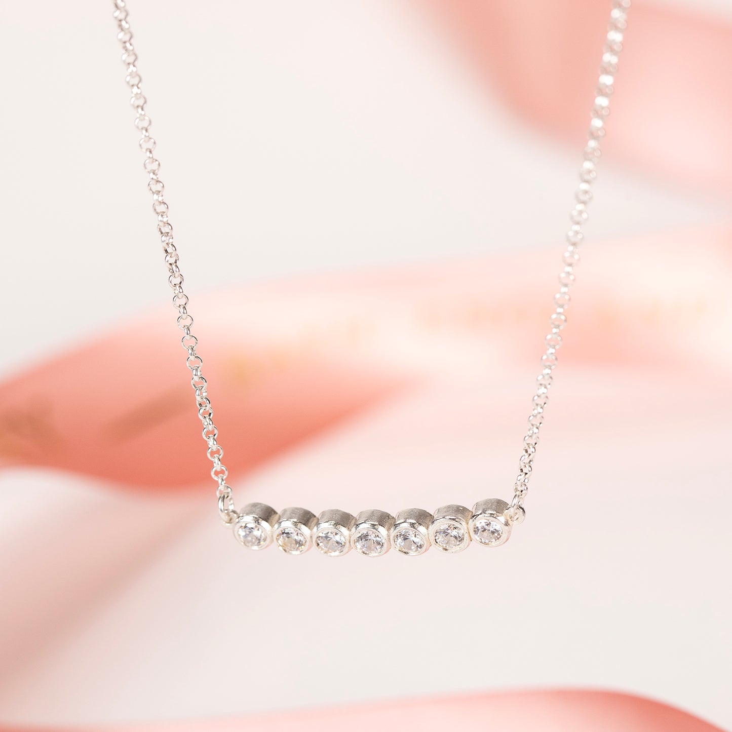 7th Anniversary Necklace - 7 Diamonds for 7 Years - Lab Grown Diamonds - Silver