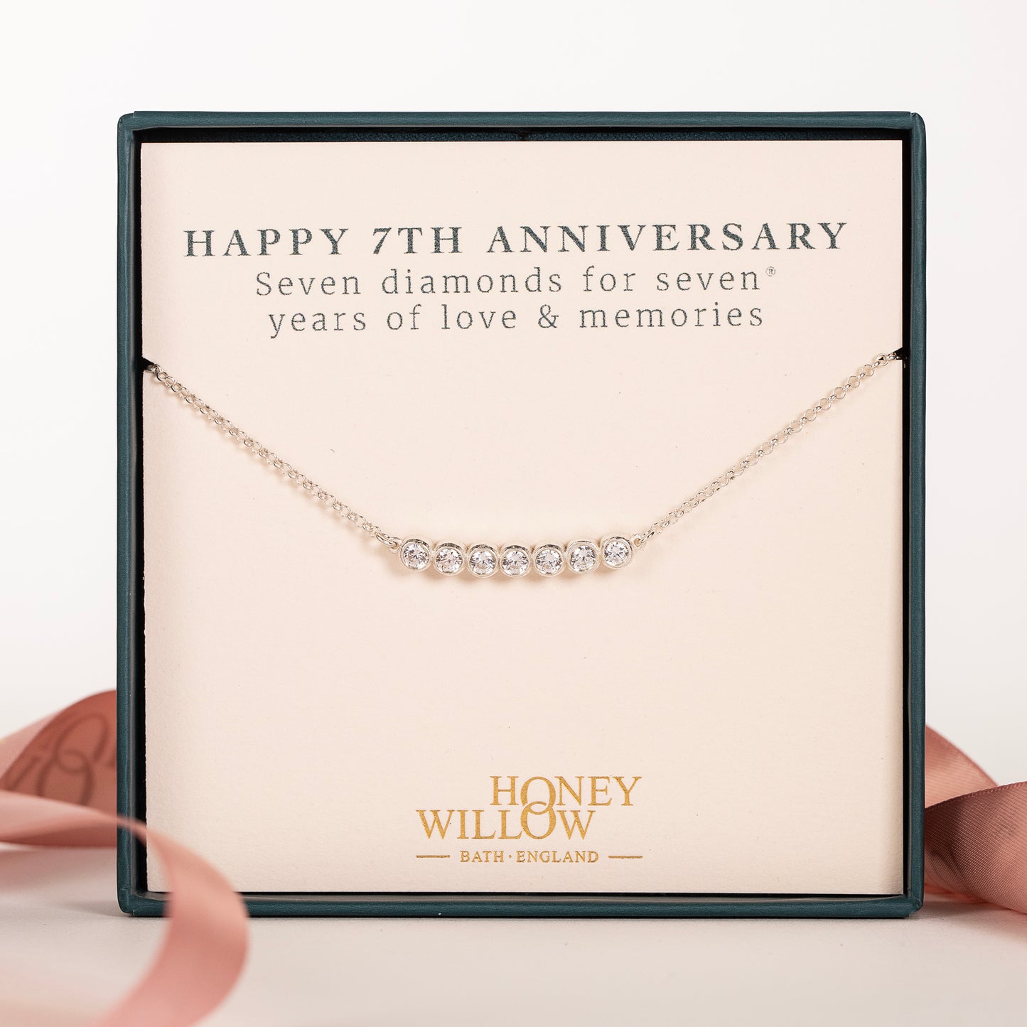 7th Anniversary Necklace - 7 Diamonds for 7 Years - Lab Grown Diamonds - Silver