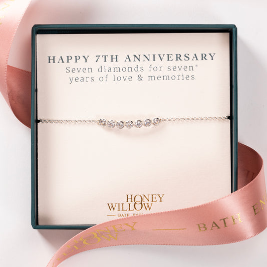 7th Anniversary Bracelet - 7 Diamonds for 7 years - Lab Grown Diamonds - Silver