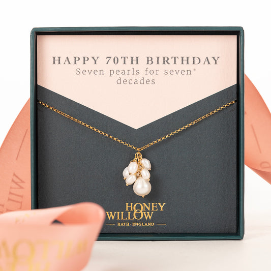 70th Birthday Necklace - 7 Pearls for 7 decades - Silver & Gold