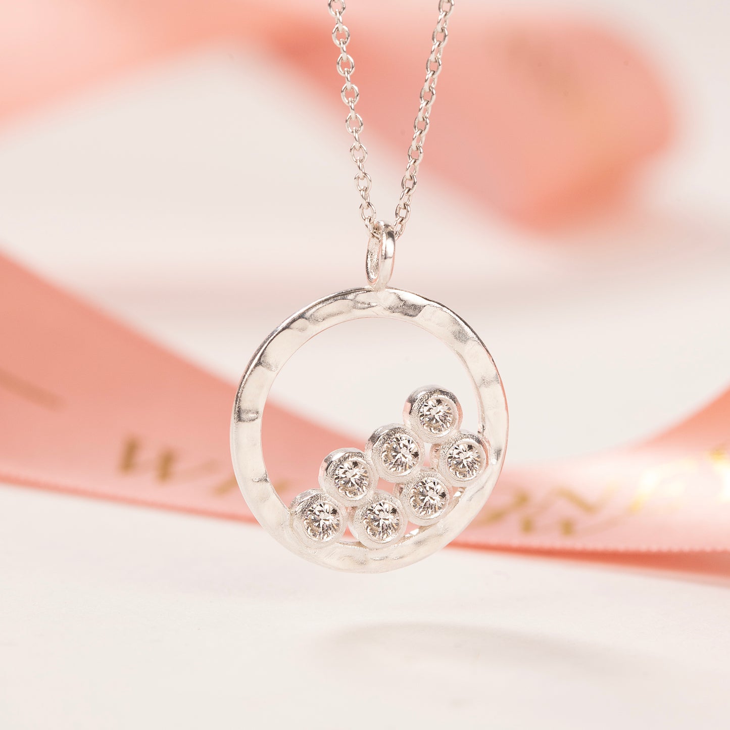 70th Birthday Necklace - 7 Diamonds for 7 Decades - Silver & Lab Grown Diamonds