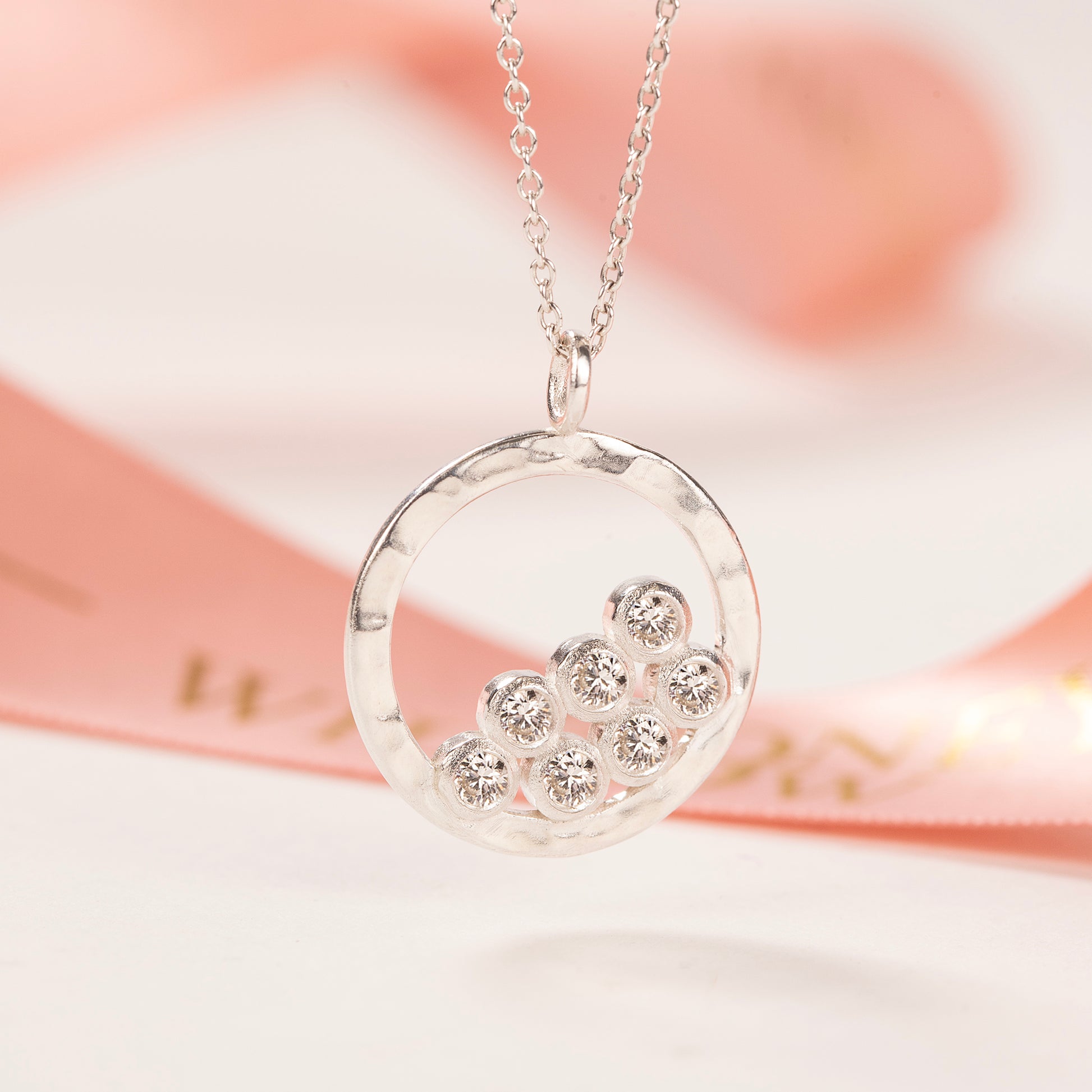 70th Birthday Necklace - 7 Diamonds for 7 Decades - Silver & Lab Grown Diamonds