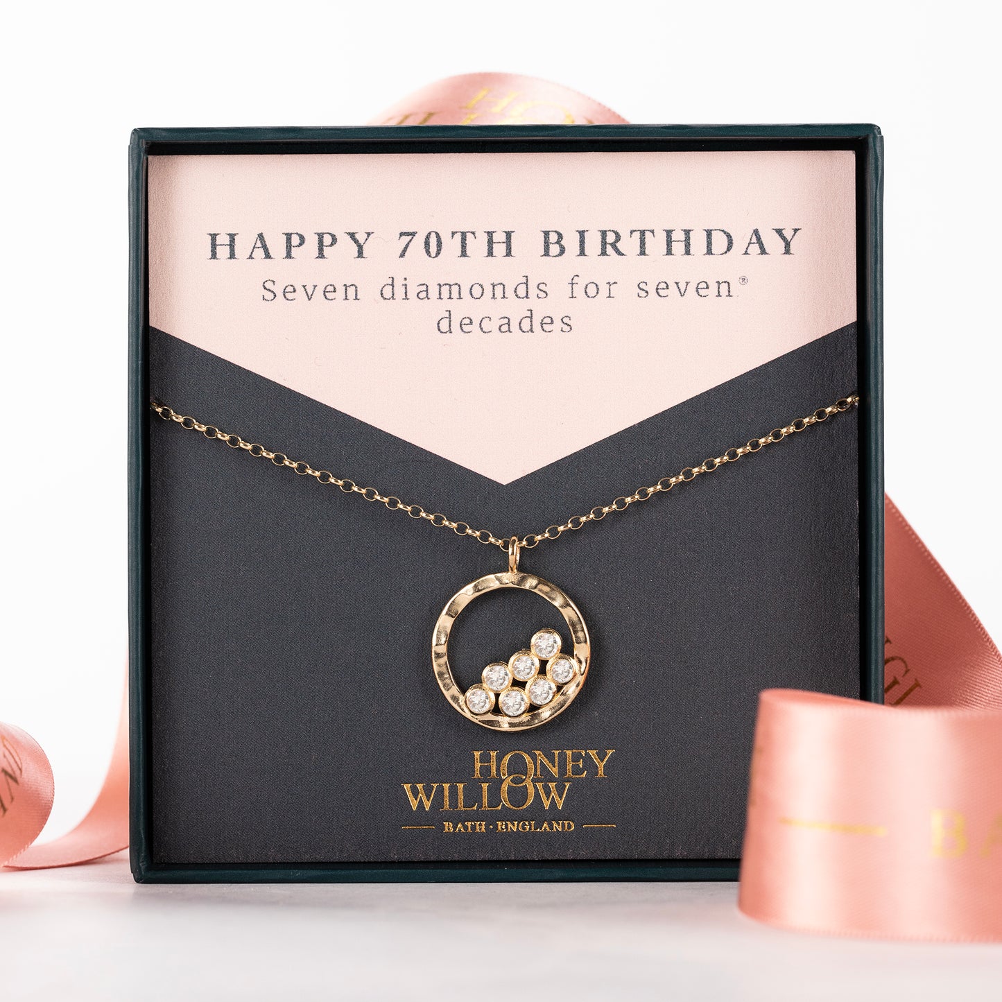70th Birthday Necklace - 7 Diamonds for 7 Decades - 9kt Gold & Lab Grown Diamonds