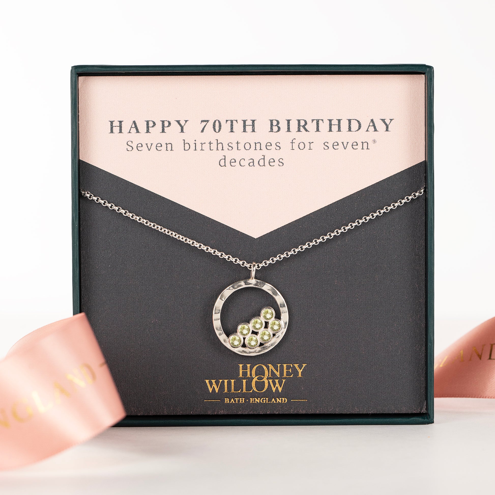 70th Birthday Necklace - 7 Birthstones for 7 Decades - Silver