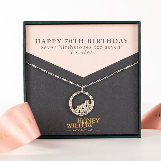 70th Birthday Necklace - 7 Birthstones for 7 Decades - Silver