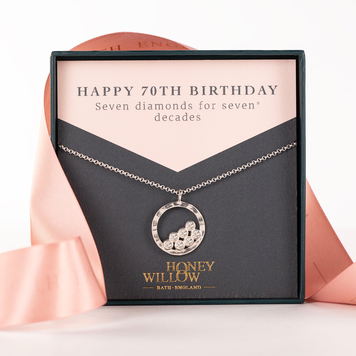 70th Birthday Necklace - 7 Diamonds for 7 Decades - Silver & Lab Grown Diamonds