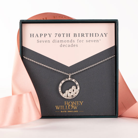 70th Birthday Necklace - 7 Diamonds for 7 Decades - Silver & Lab Grown Diamonds