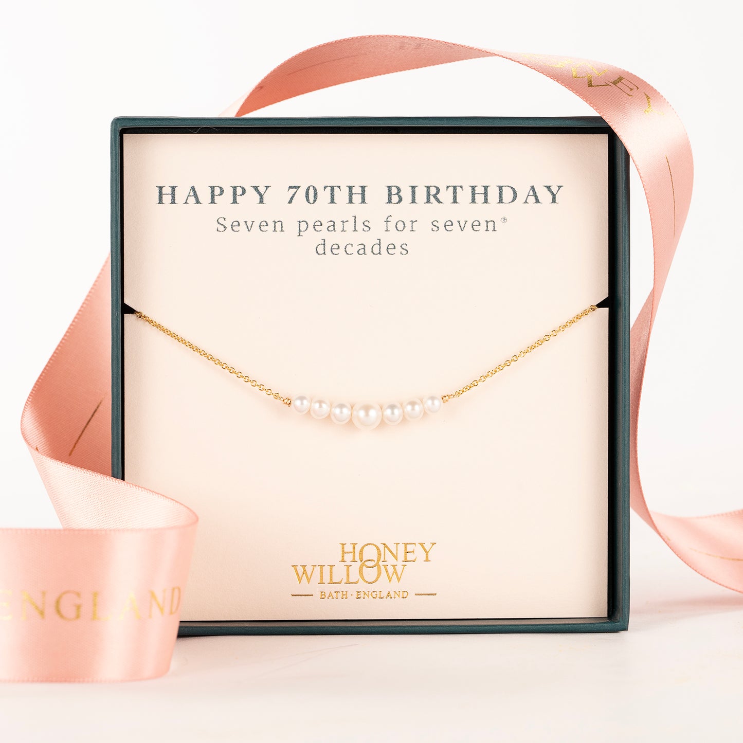 70th Birthday Necklace - 7 Pearls for 7 Decades - Silver & Gold