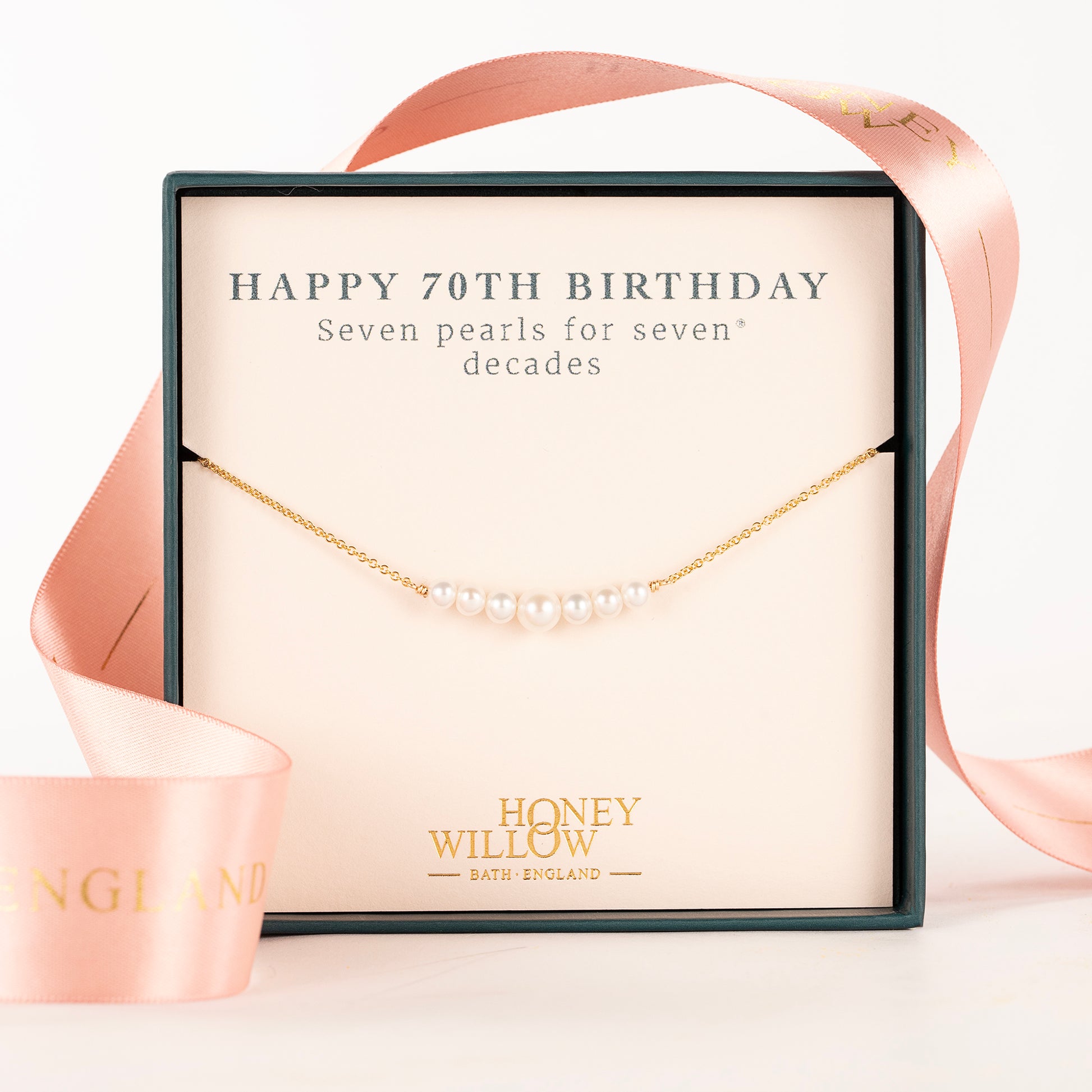 70th Birthday Necklace - 7 Pearls for 7 Decades - Silver & Gold