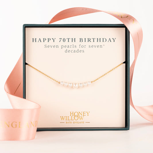 70th Birthday Necklace - 7 Pearls for 7 Decades - Silver & Gold