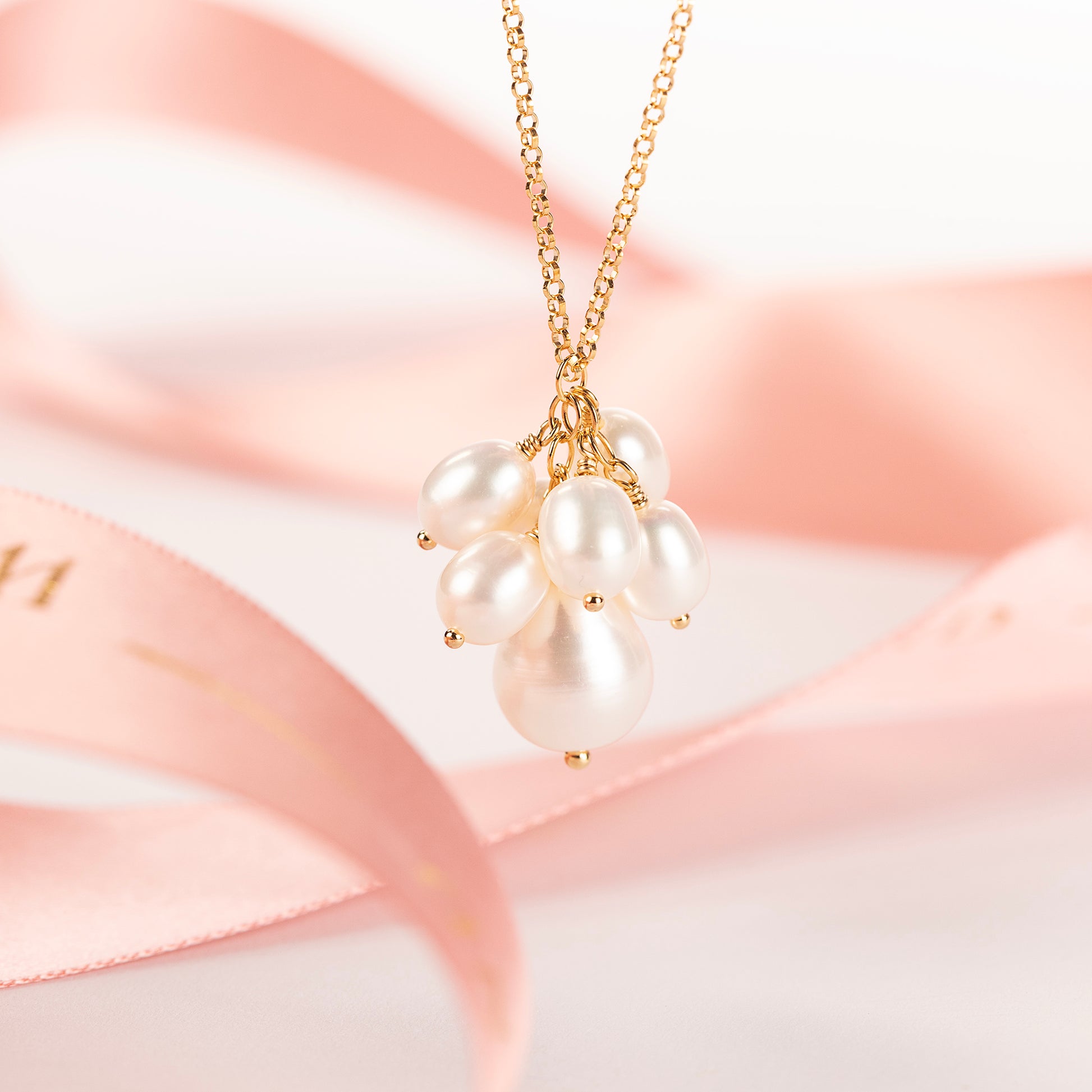 70th Birthday Pearl Cluster Necklace - 7 Pearls for 7 Decades - Silver & Gold