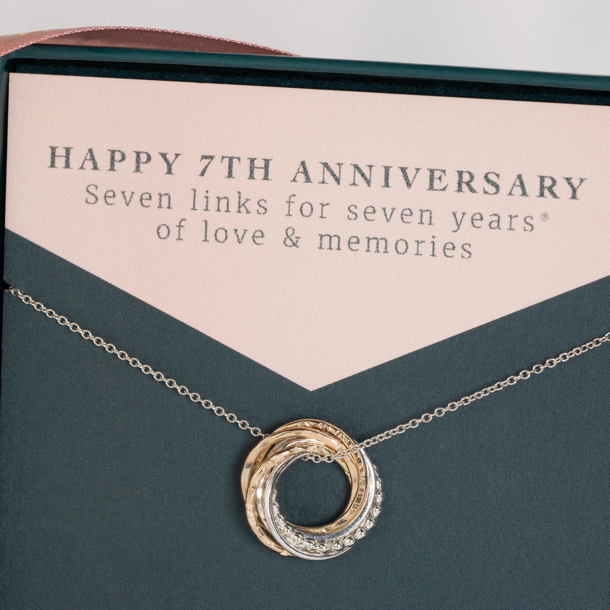 7th Anniversary Necklace - The Original 7 Rings for 7 Years Necklace - Silver & Gold