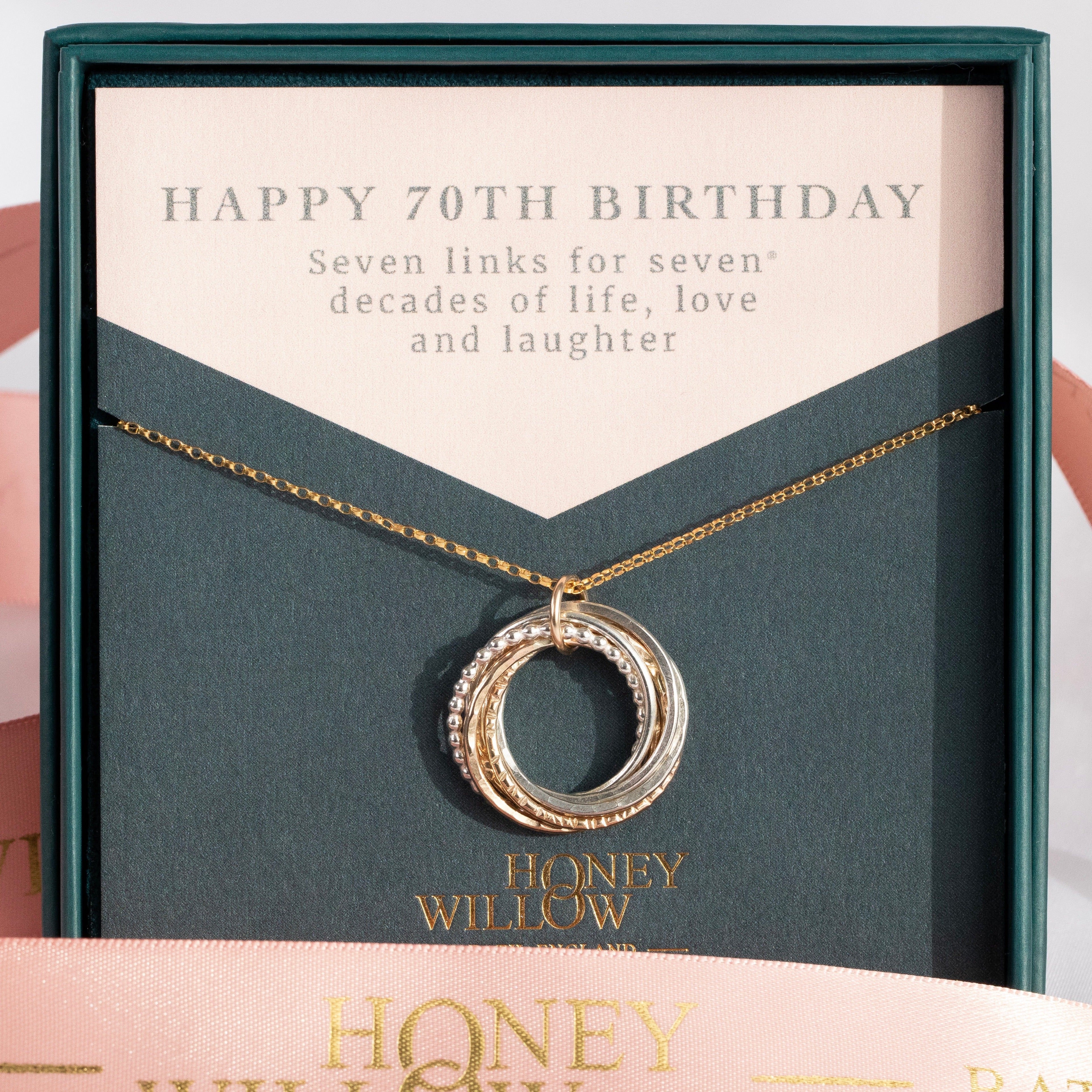 Petite necklace, 70th Birthday gif for mom, 70th Birthday necklace,7th  Anniversary gift, 70th Birthday gift for women, 7 Rings for 7 decades