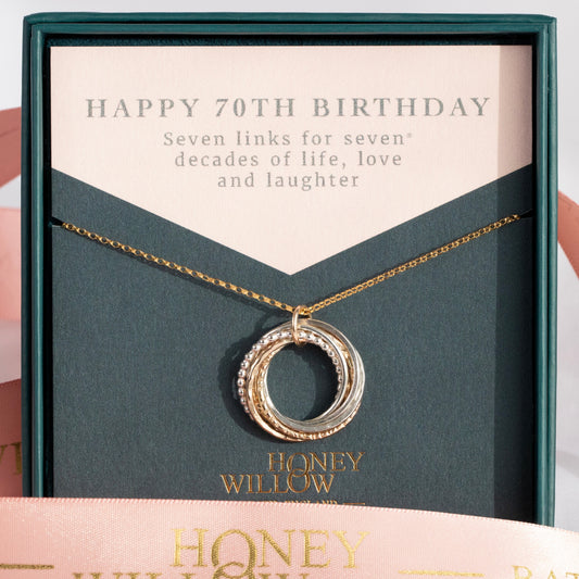 70th Birthday Necklace - The Original 7 Links for 7 Decades Necklace - Silver & Gold