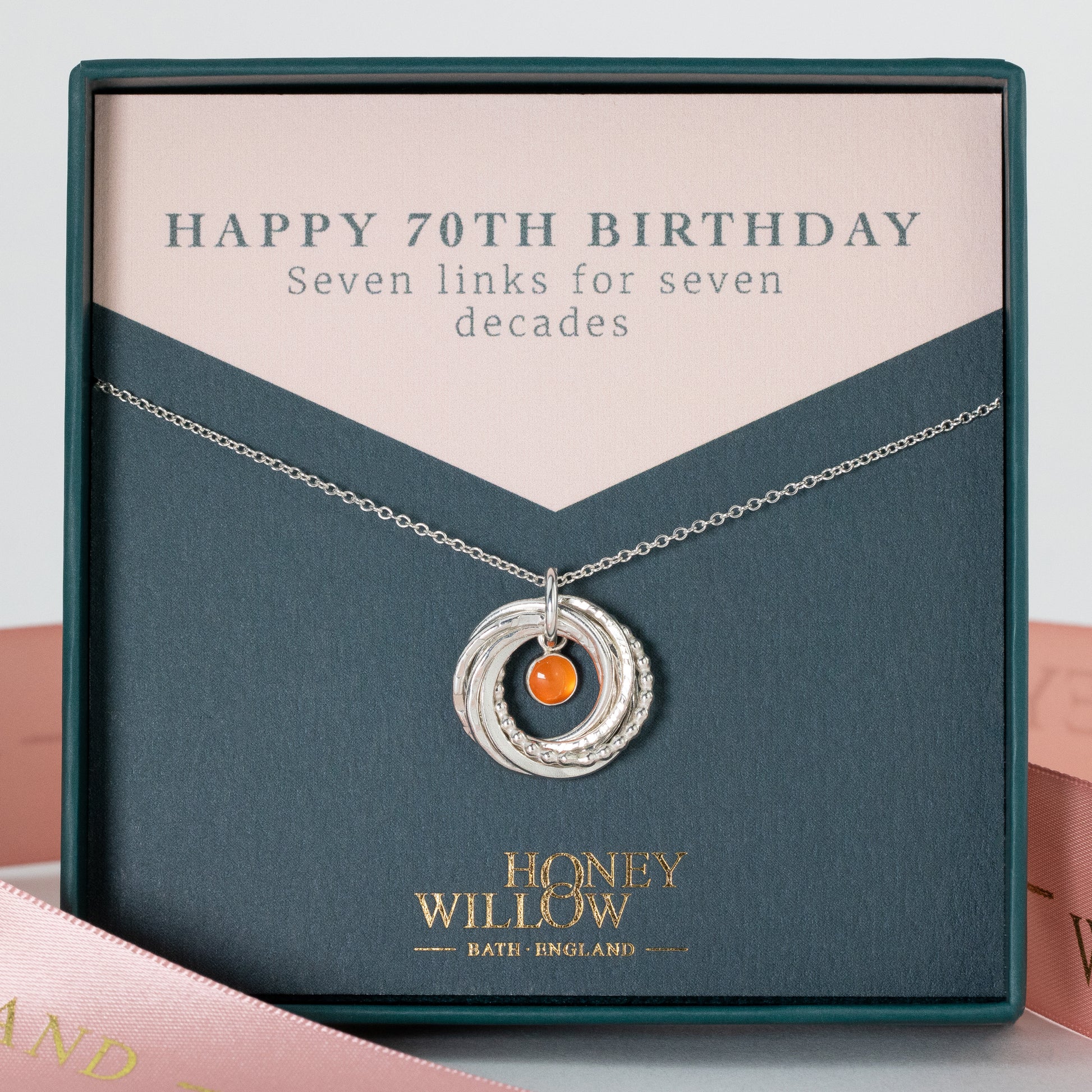 70th Birthday Birthstone Necklace - The Original 7 Links for 7 Decades Necklace - Petite Silver