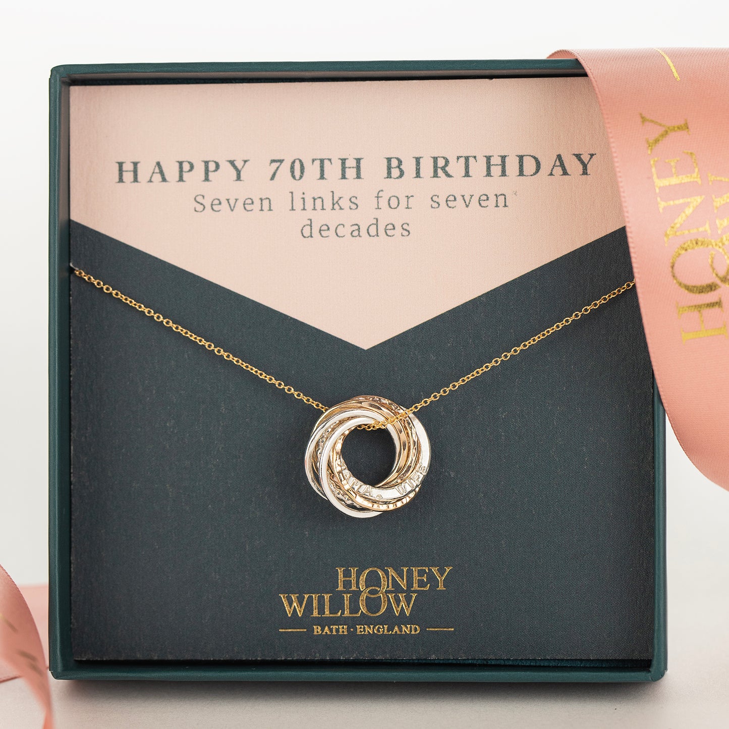 Personalised 70th Birthday Necklace - The Original 7 Links for 7 Decades Necklace - Petite Silver & Gold