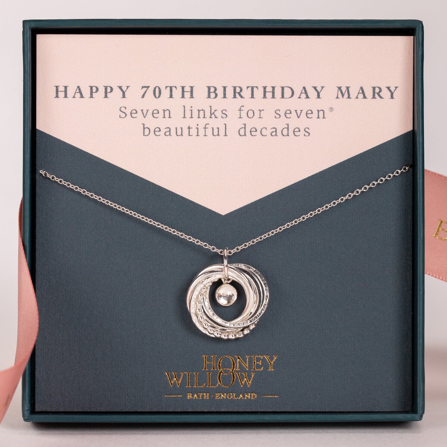 70th Birthday Birthstone Necklace - The Original 7 Links for 7 Decades - Petite Silver