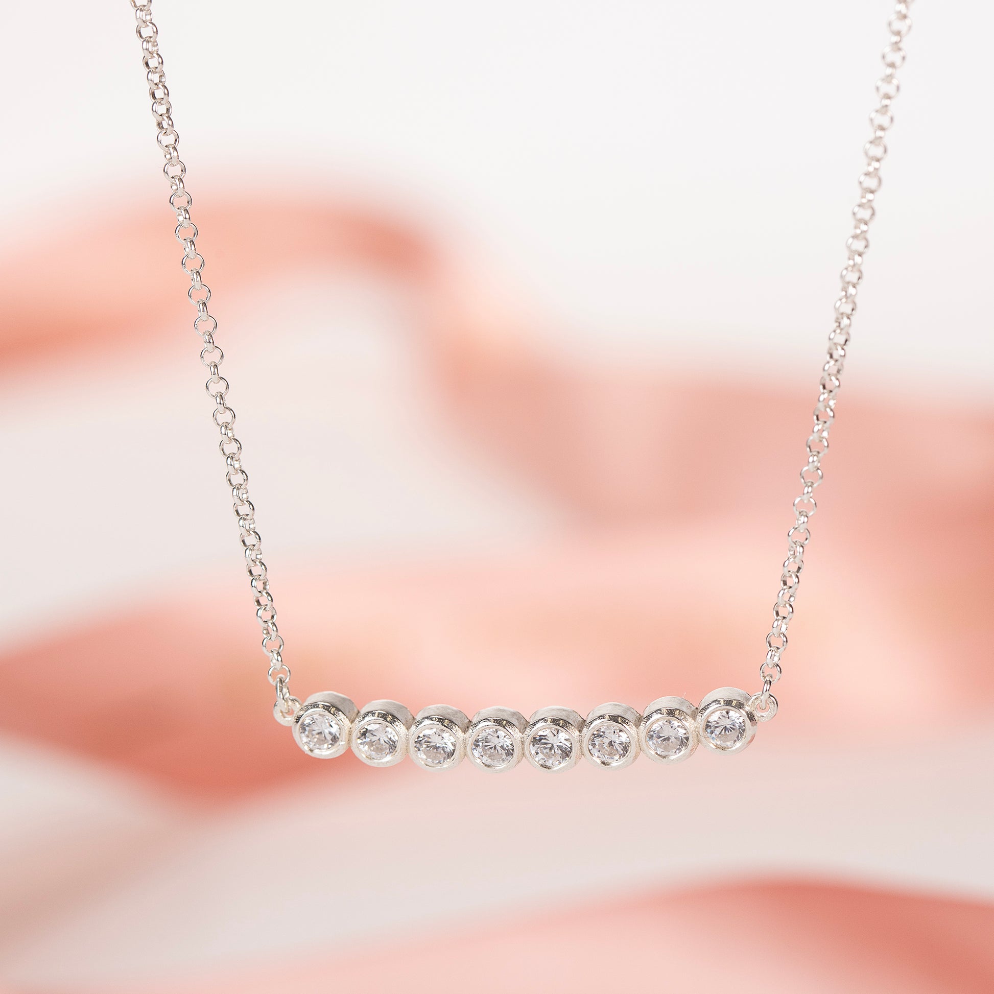 8th Anniversary Necklace - 8 Diamonds for 8 Years - Lab Grown Diamonds - Silver