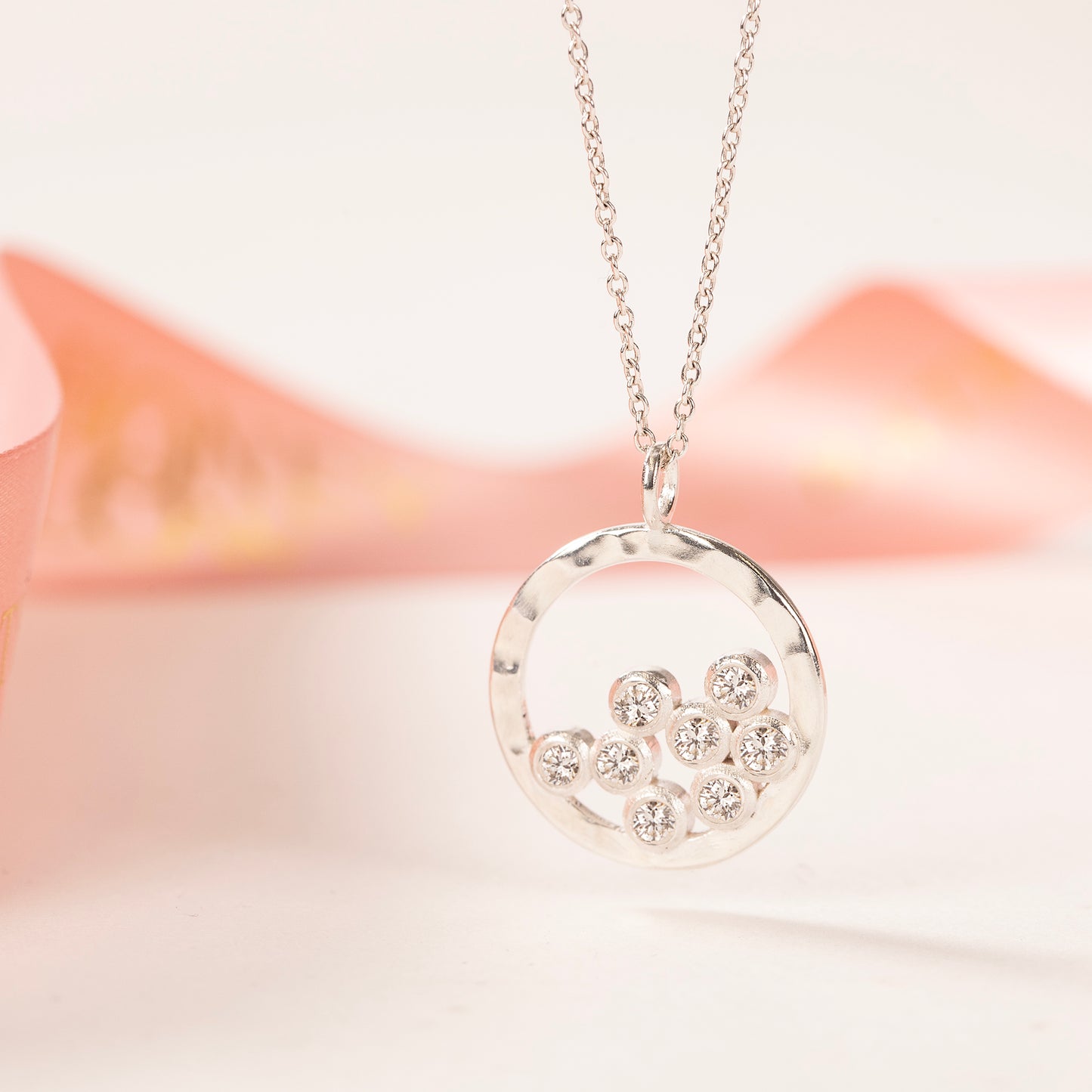 8th Anniversary Gift - 8 Diamonds for 8 Years Halo Necklace - Silver & Lab Grown Diamonds