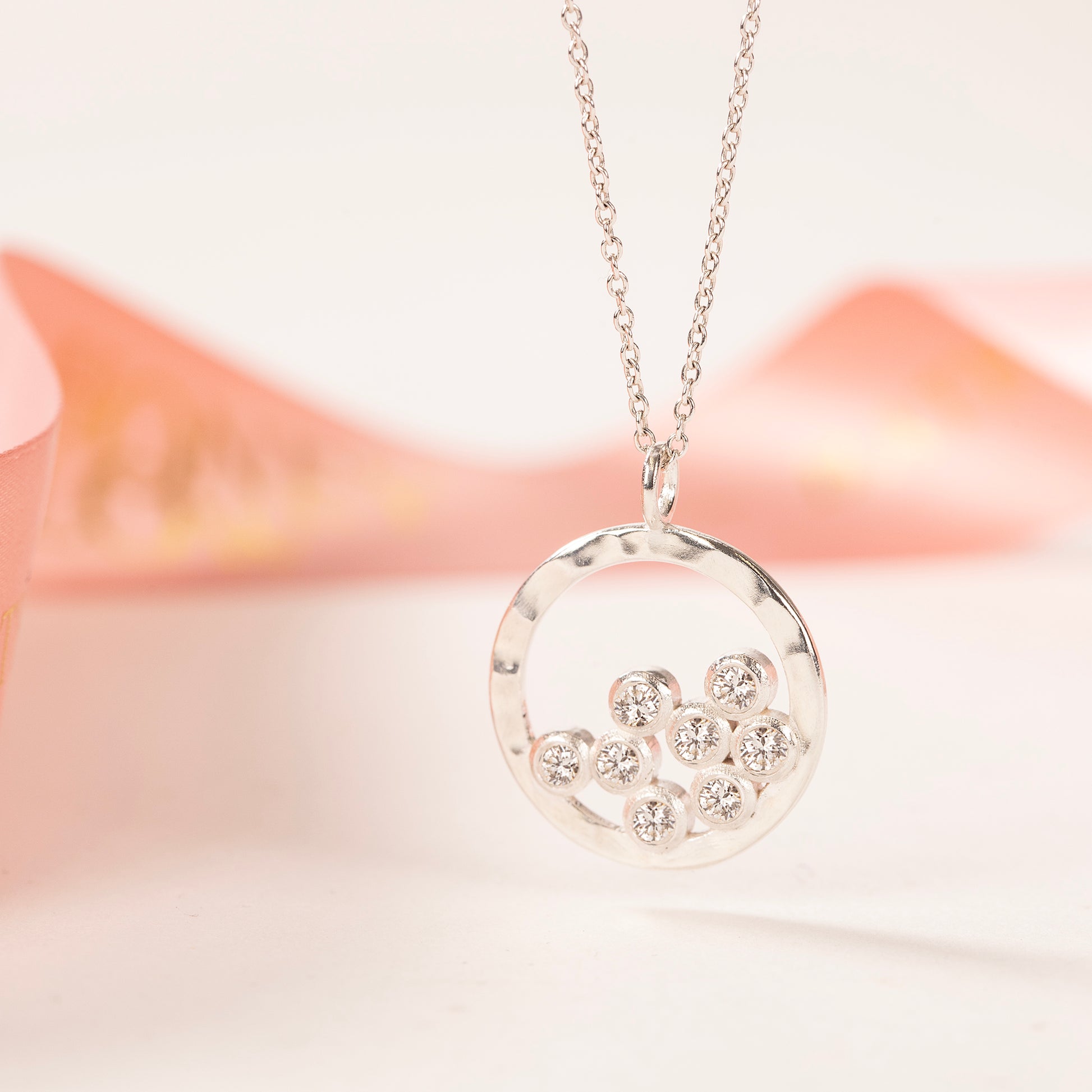 8th Anniversary Gift - 8 Diamonds for 8 Years Halo Necklace - Silver & Lab Grown Diamonds