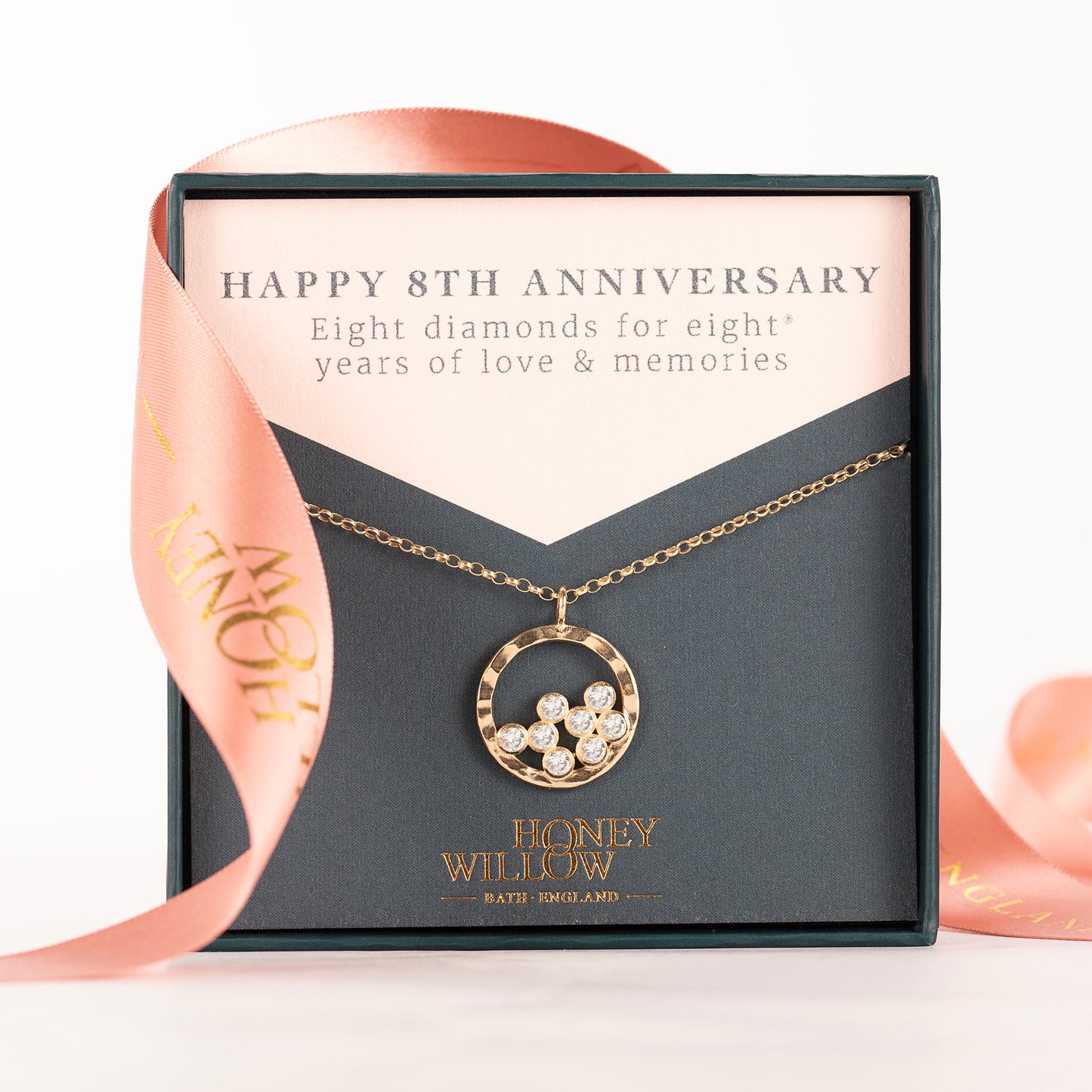 8th Anniversary Gift - 8 Diamonds for 8 Years Halo Necklace - 9ct Gold & Lab Grown Diamonds