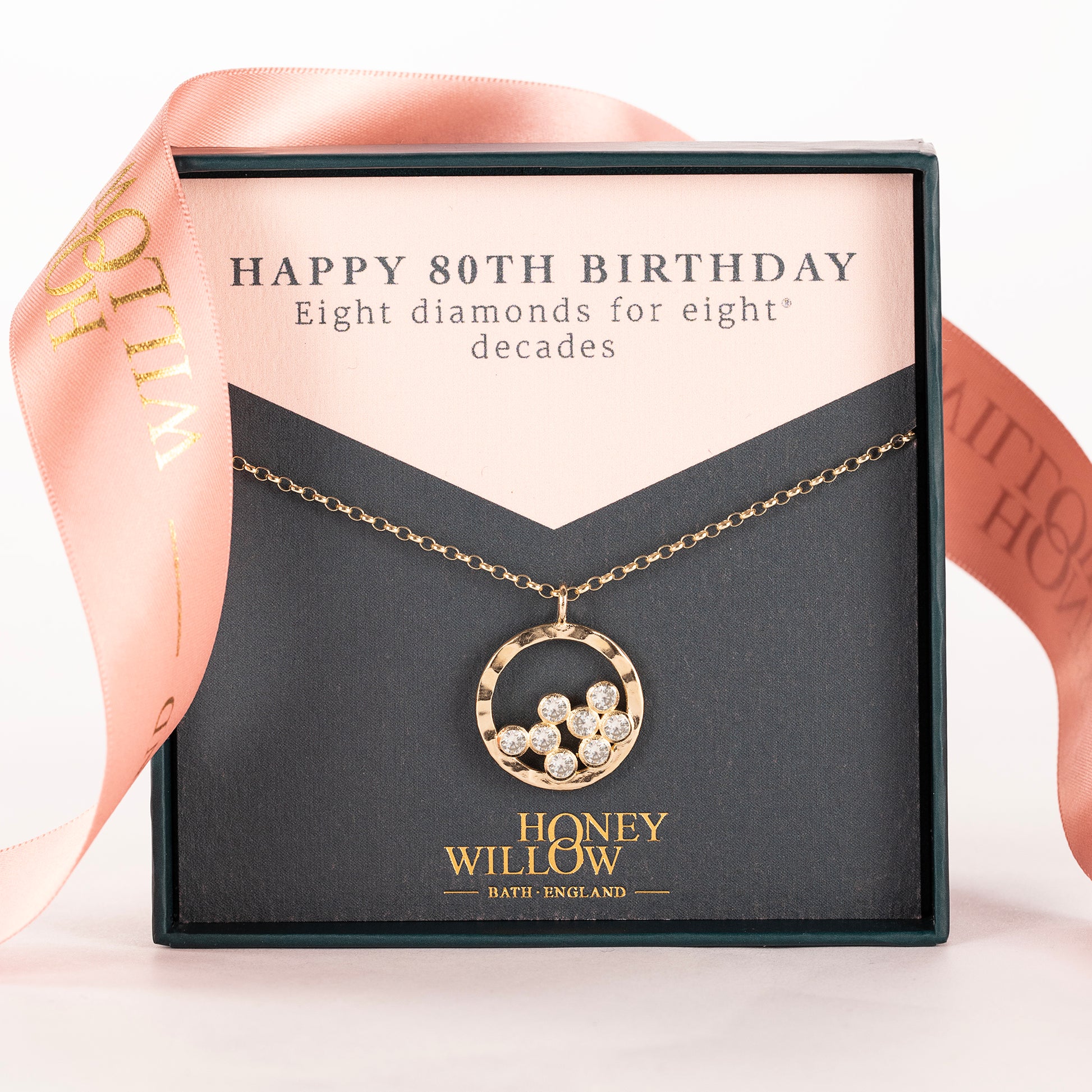 80th Birthday Necklace - 8 Diamonds for 8 Decades - 9kt Gold & Lab Grown Diamonds