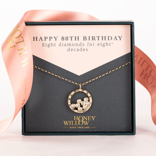 80th Birthday Necklace - 8 Diamonds for 8 Decades - 9kt Gold & Lab Grown Diamonds