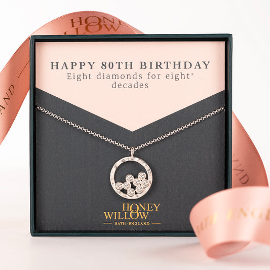 80th Birthday Necklace - 8 Diamonds for 8 Decades - Silver & Lab Grown Diamonds