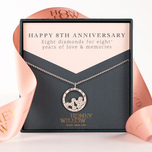 8th Anniversary Gift - 8 Diamonds for 8 Years Halo Necklace - Silver & Lab Grown Diamonds